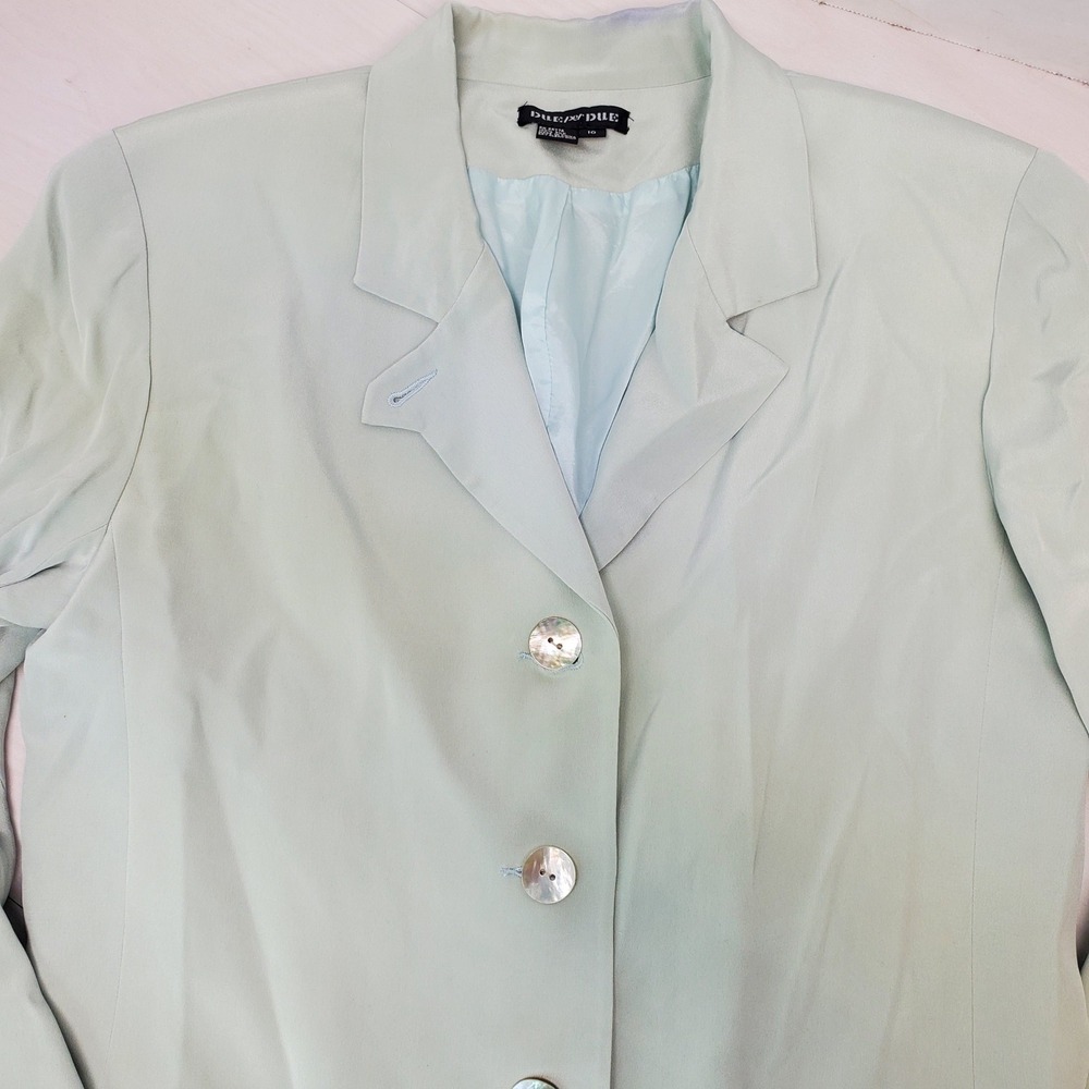 Due Per Due Womens 100% Silk Mint Green Longline Blazer Size 10 Quiet Luxury MOP